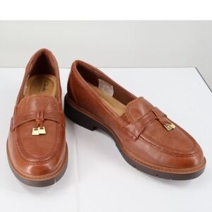 Clarks Westlynn Bella Tan Leather Loafers Tassel Comfort Lug Sole 9.5 M